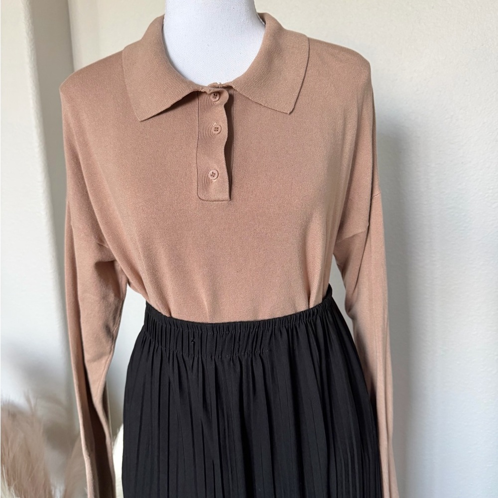 Cherish - Women’s Tan Collared Top